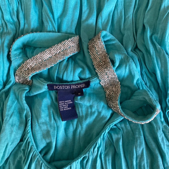 Boston Proper Aqua Blue Tank Top w Silver Beaded Straps Size M - Picture 7 of 13